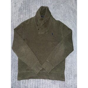 Polo Ralph Lauren Mens Olive Green Shawl Button Neck Pullover Sweater Size Small
